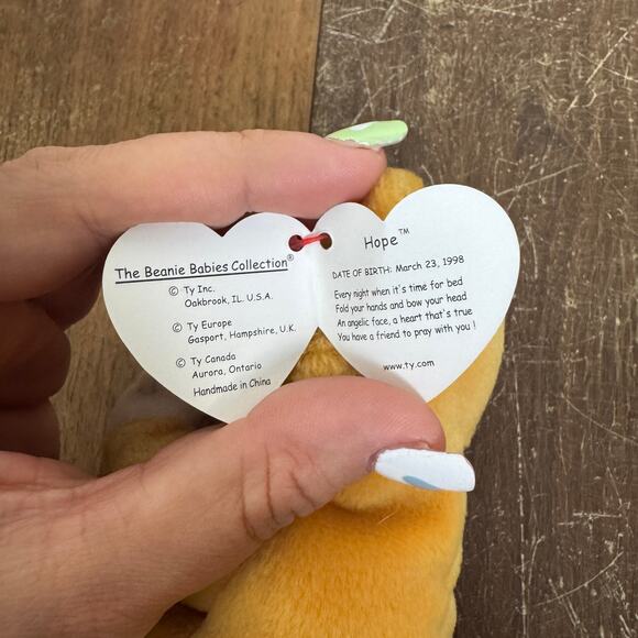 TY Beanie Baby Hope 1999 Brown Kneeling Praying Teddy Bear Retired - Picture 7 of 7